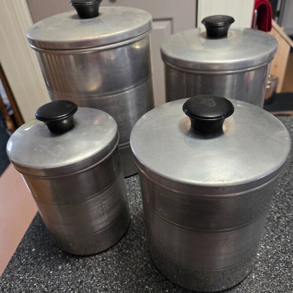 Vintage Mid-Century ALUMINUM CANISTER SET - Picture 1 of 6